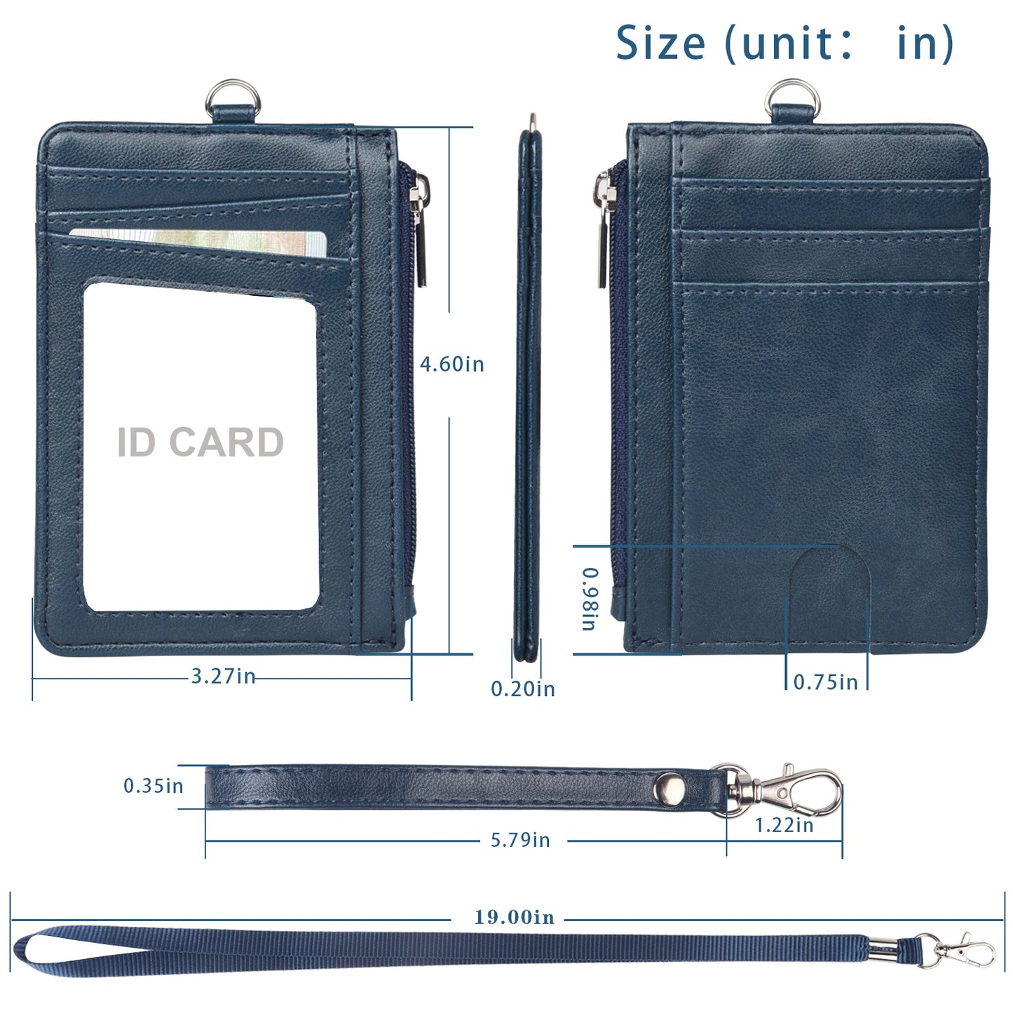 RFID PU Leather ID Card Holder Badge Holder Wallet With Lanyard & Strap