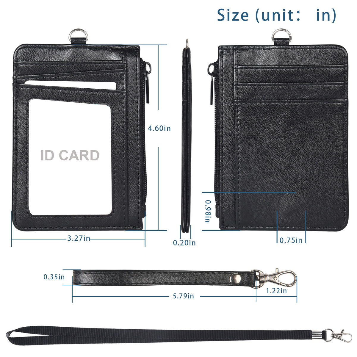 RFID PU Leather ID Card Holder Badge Holder Wallet With Lanyard & Strap