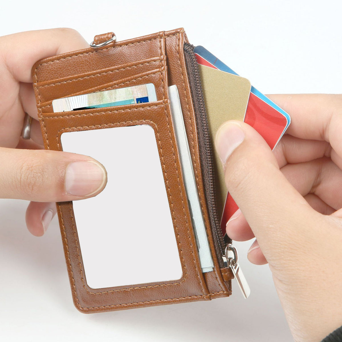 RFID PU Leather ID Card Holder Badge Holder Wallet With Lanyard & Strap