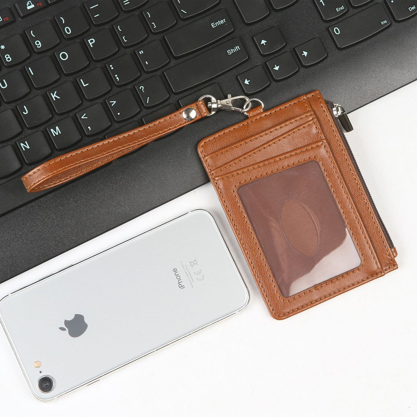 RFID PU Leather ID Card Holder Badge Holder Wallet With Lanyard & Strap