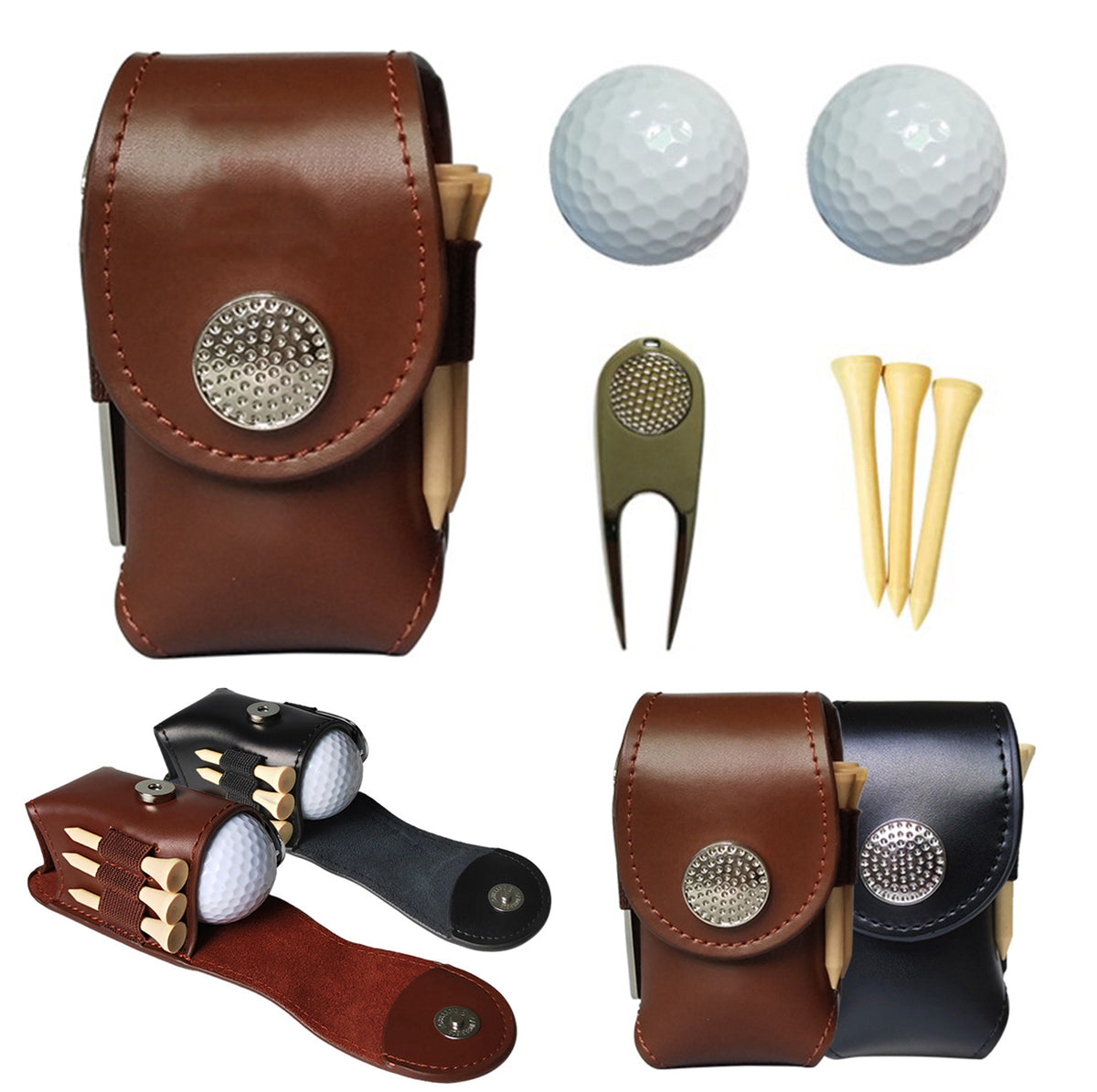Vintage Leather Golf Ball Pouch Golf Bag Waist Belt Pack