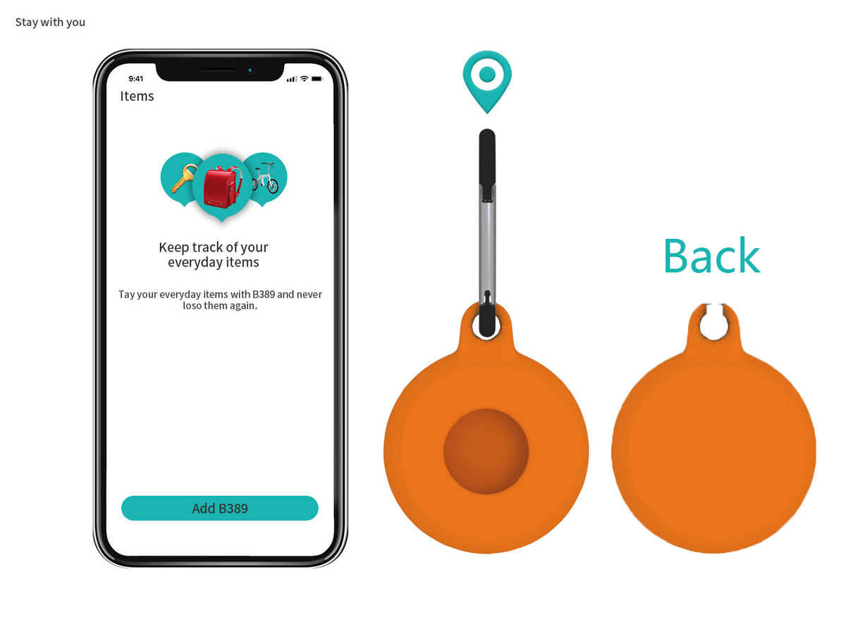 Circular Silicone Key Tag Tracker Cover Access Card Sleeve Anti-Lost Protector Holder W/ Carabiner