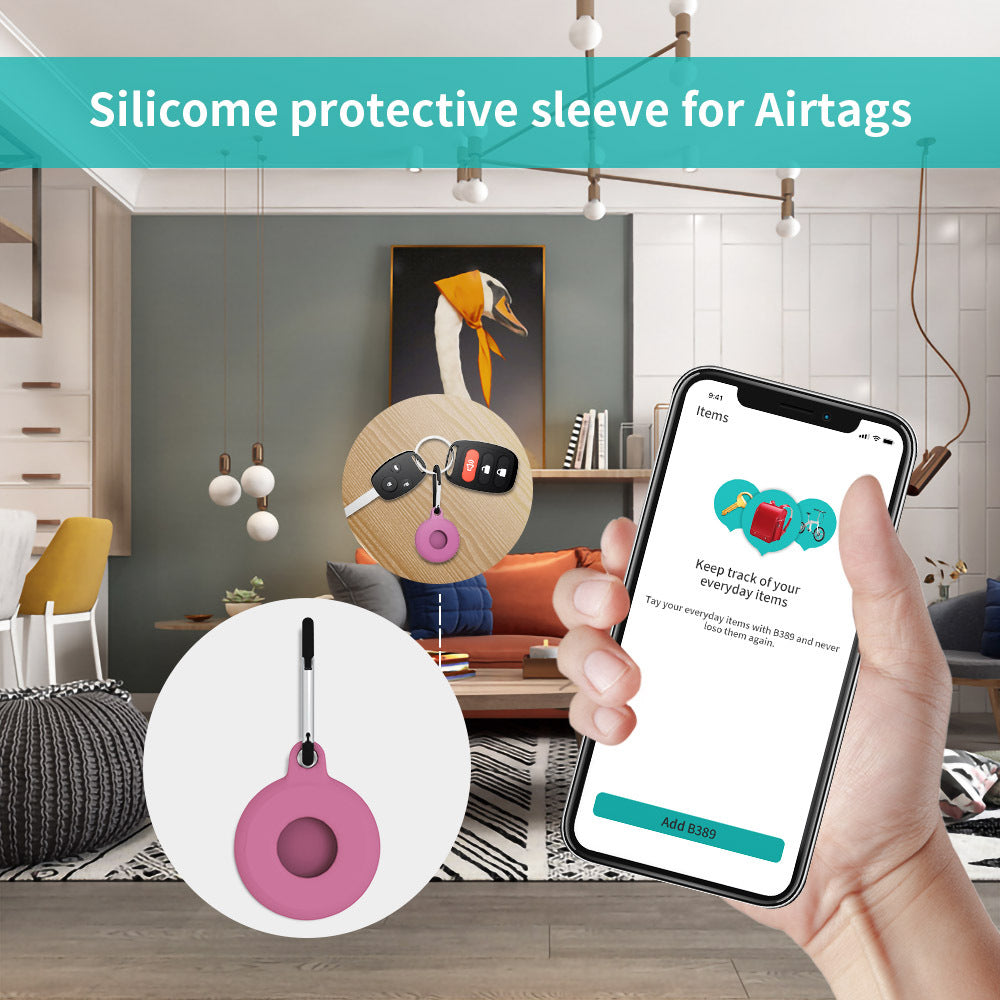 Circular Silicone Key Tag Tracker Cover Access Card Sleeve Anti-Lost Protector Holder W/ Carabiner