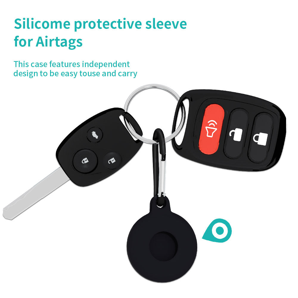Circular Silicone Key Tag Tracker Cover Access Card Sleeve Anti-Lost Protector Holder W/ Carabiner