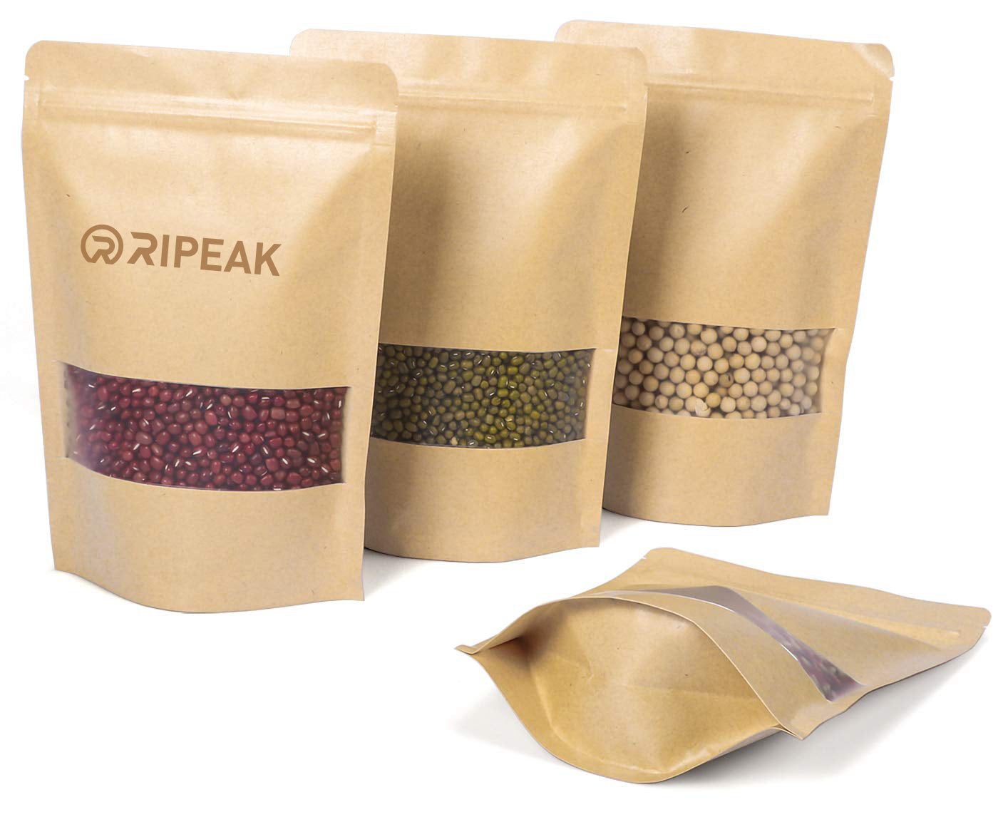 7.1 x 10.2" Kraft Bags with Window Stand Up Ziplock Seal Paper Bag Resealable Food Storage Pouch