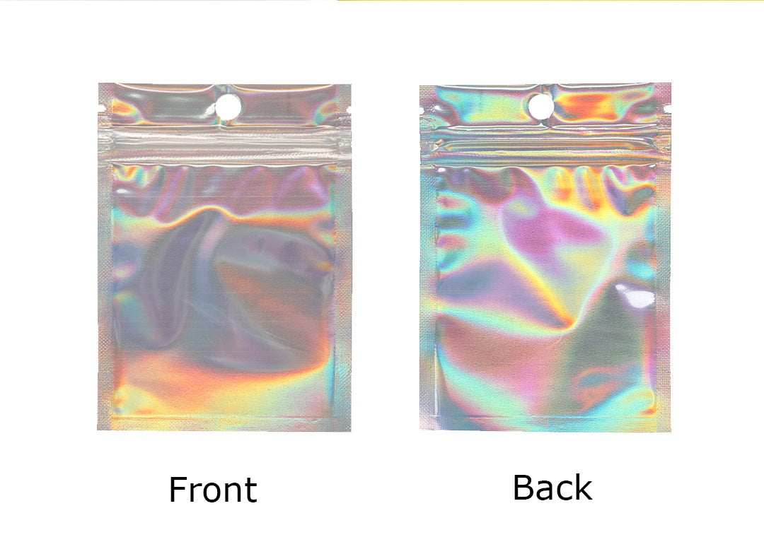 Custom Size 4x7.1" Iridescent Resealable Plastic Bags Clear Window Zipper Bag Zip lock Storage Pouch
