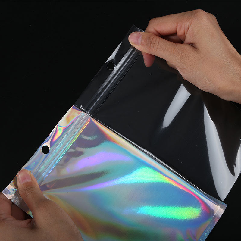 Custom Size 4x7.1" Iridescent Resealable Plastic Bags Clear Window Zipper Bag Zip lock Storage Pouch