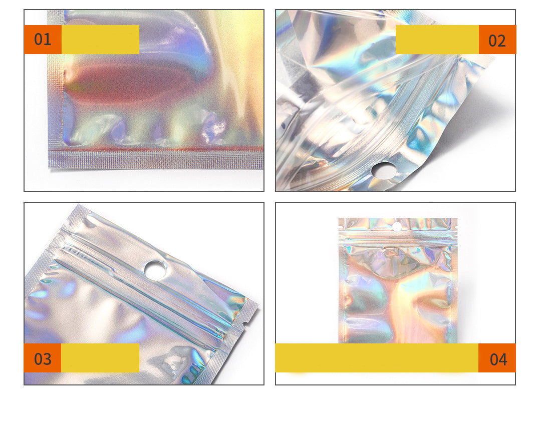 Custom Size 4x7.1" Iridescent Resealable Plastic Bags Clear Window Zipper Bag Zip lock Storage Pouch