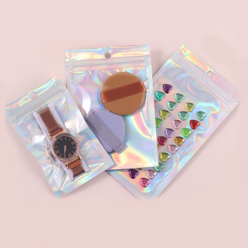 Custom Size 4x7.1" Iridescent Resealable Plastic Bags Clear Window Zipper Bag Zip lock Storage Pouch
