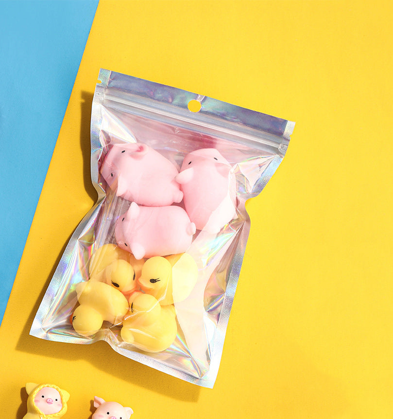 Custom Size 4x7.1" Iridescent Resealable Plastic Bags Clear Window Zipper Bag Zip lock Storage Pouch
