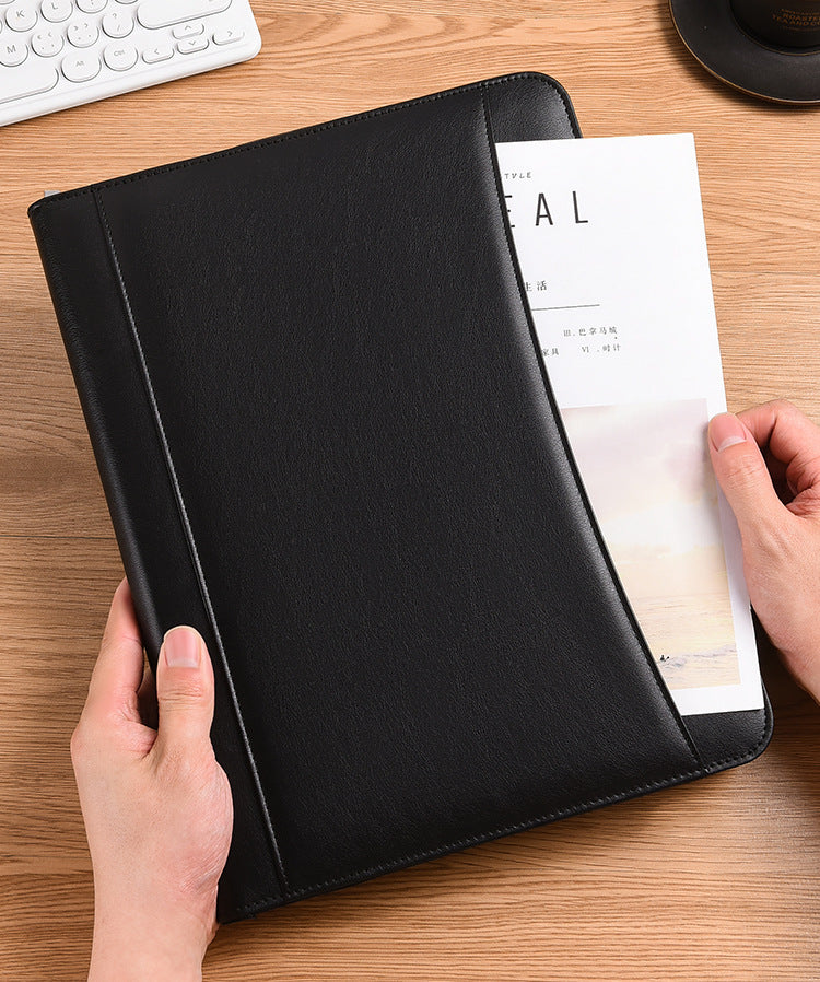 Debossed PU Leather Binder Portfolios Padfolio Binder Multi Functional Business Folder W/ Zipper