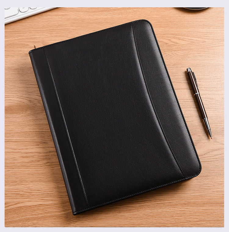 Debossed PU Leather Binder Portfolios Padfolio Binder Multi Functional Business Folder W/ Zipper