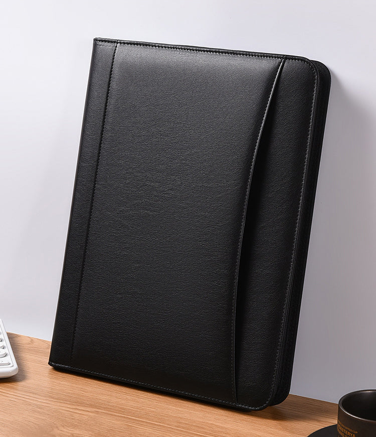 Debossed PU Leather Binder Portfolios Padfolio Binder Multi Functional Business Folder W/ Zipper