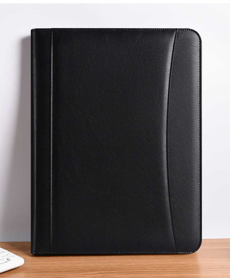 Debossed PU Leather Binder Portfolios Padfolio Binder Multi Functional Business Folder W/ Zipper