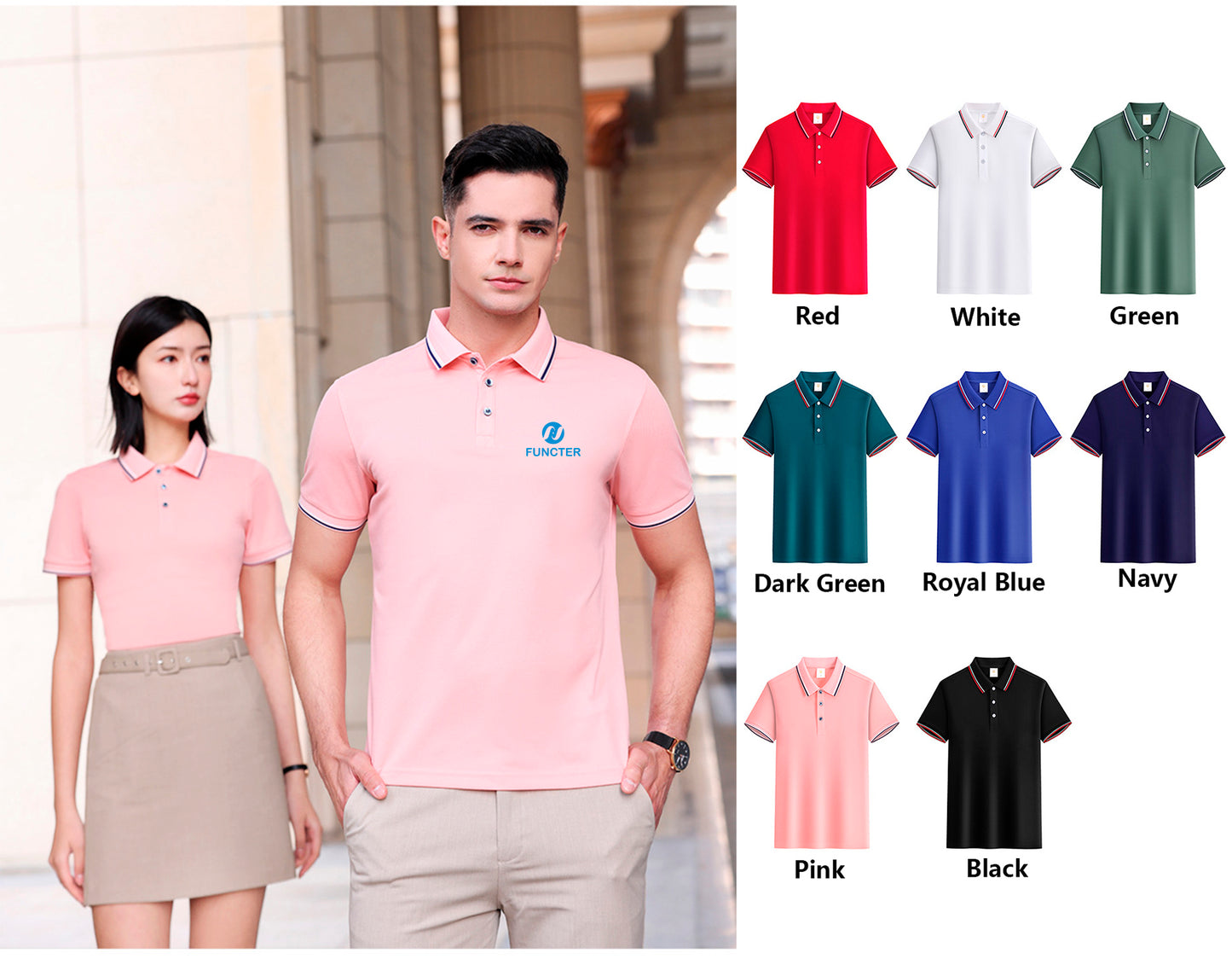 Unisex Regular-fit Short-Sleeve Combed Cotton Lapel Polo Shirt
