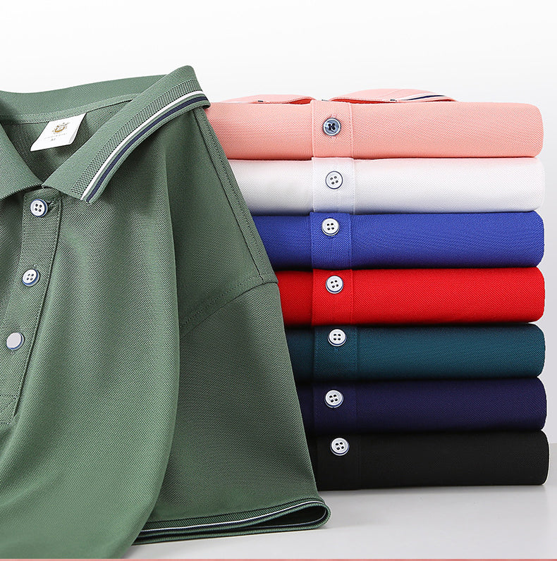 Unisex Regular-fit Short-Sleeve Combed Cotton Lapel Polo Shirt