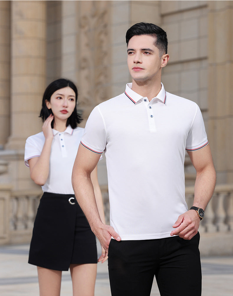 Unisex Regular-fit Short-Sleeve Combed Cotton Lapel Polo Shirt