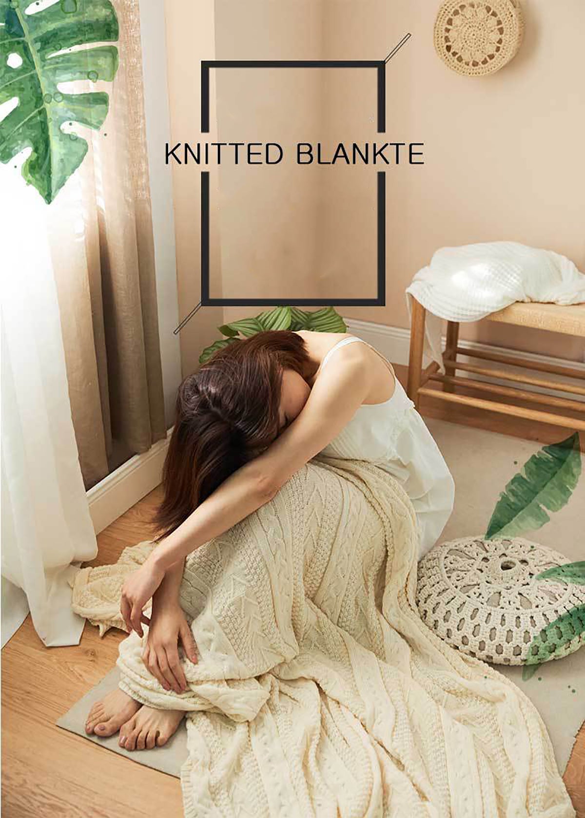 Knitted Blanket Scarf Pashmina Shawls Wraps, Autumn Winter Twin Blanket For Sofa, Bed, Picnic, Couch