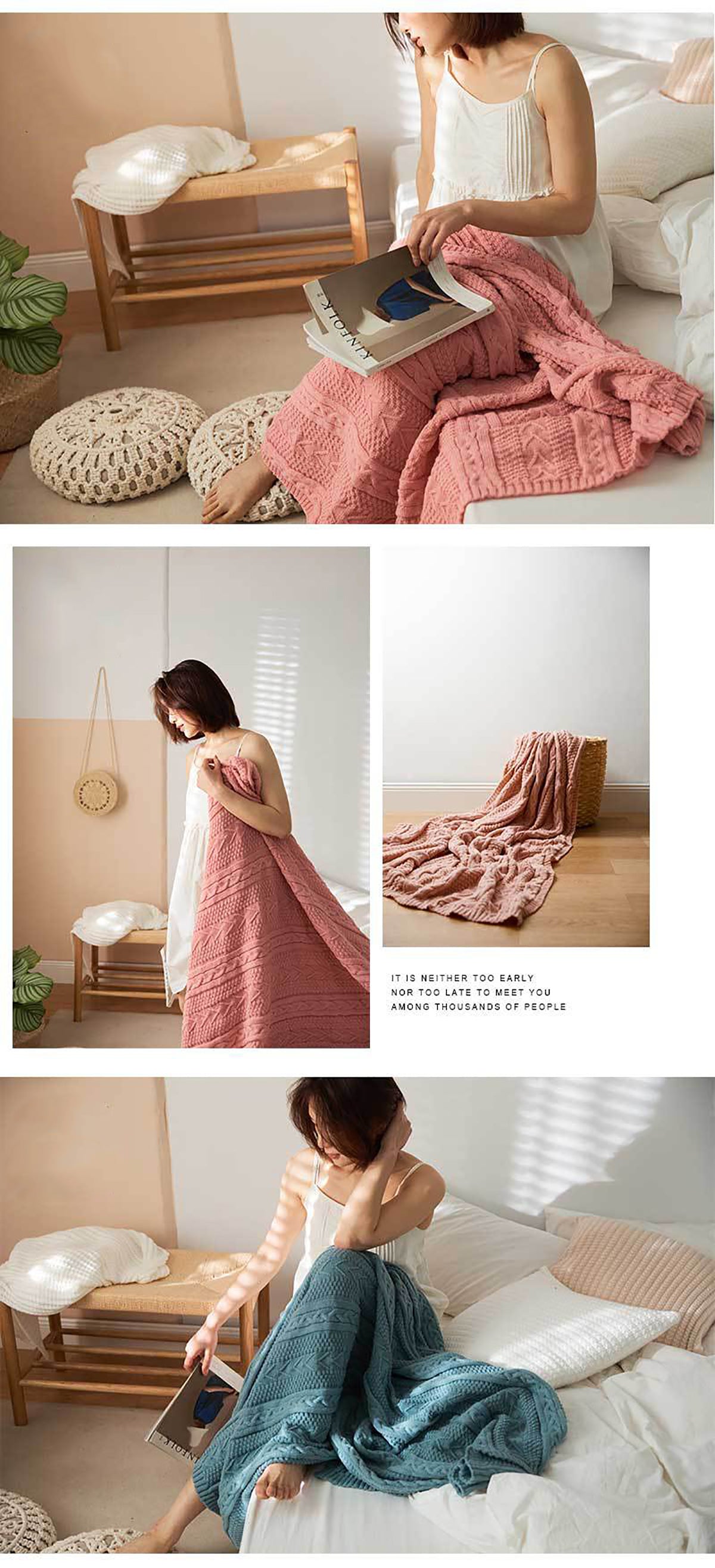 Knitted Blanket Scarf Pashmina Shawls Wraps, Autumn Winter Twin Blanket For Sofa, Bed, Picnic, Couch
