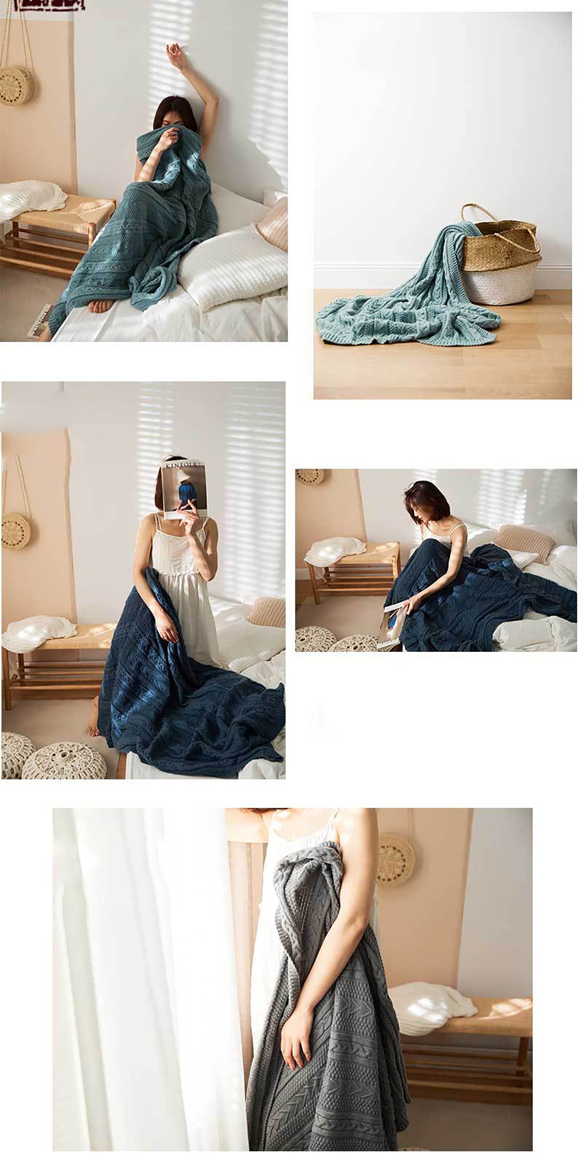 Knitted Blanket Scarf Pashmina Shawls Wraps, Autumn Winter Twin Blanket For Sofa, Bed, Picnic, Couch