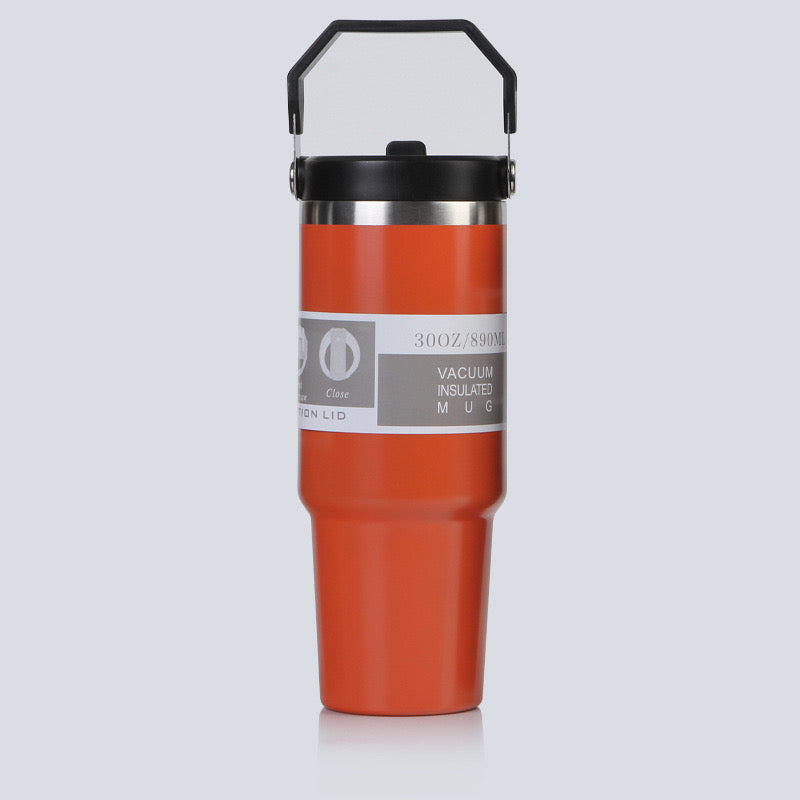 30 Oz /900ml Insulated Water Bottle Tumbler Cup W/Flip Straw and Handle Loop