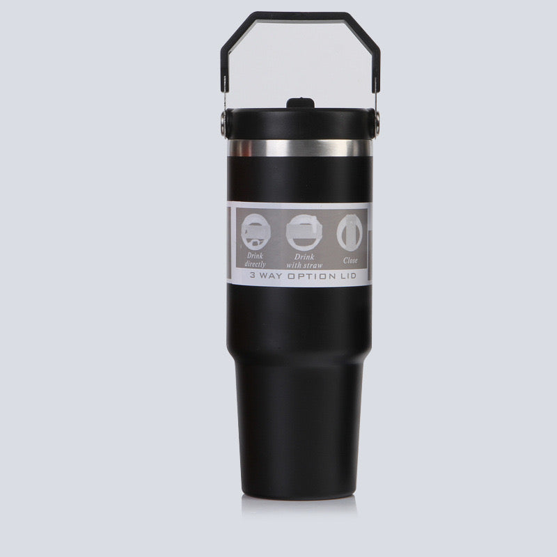 30 Oz /900ml Insulated Water Bottle Tumbler Cup W/Flip Straw and Handle Loop