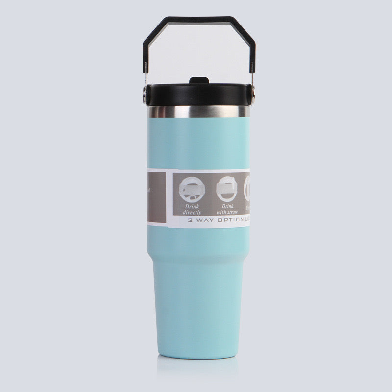 30 Oz /900ml Insulated Water Bottle Tumbler Cup W/Flip Straw and Handle Loop