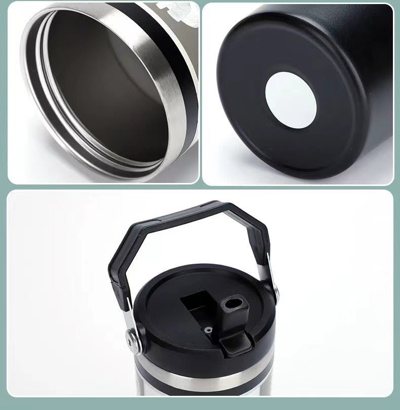 30 Oz /900ml Insulated Water Bottle Tumbler Cup W/Flip Straw and Handle Loop