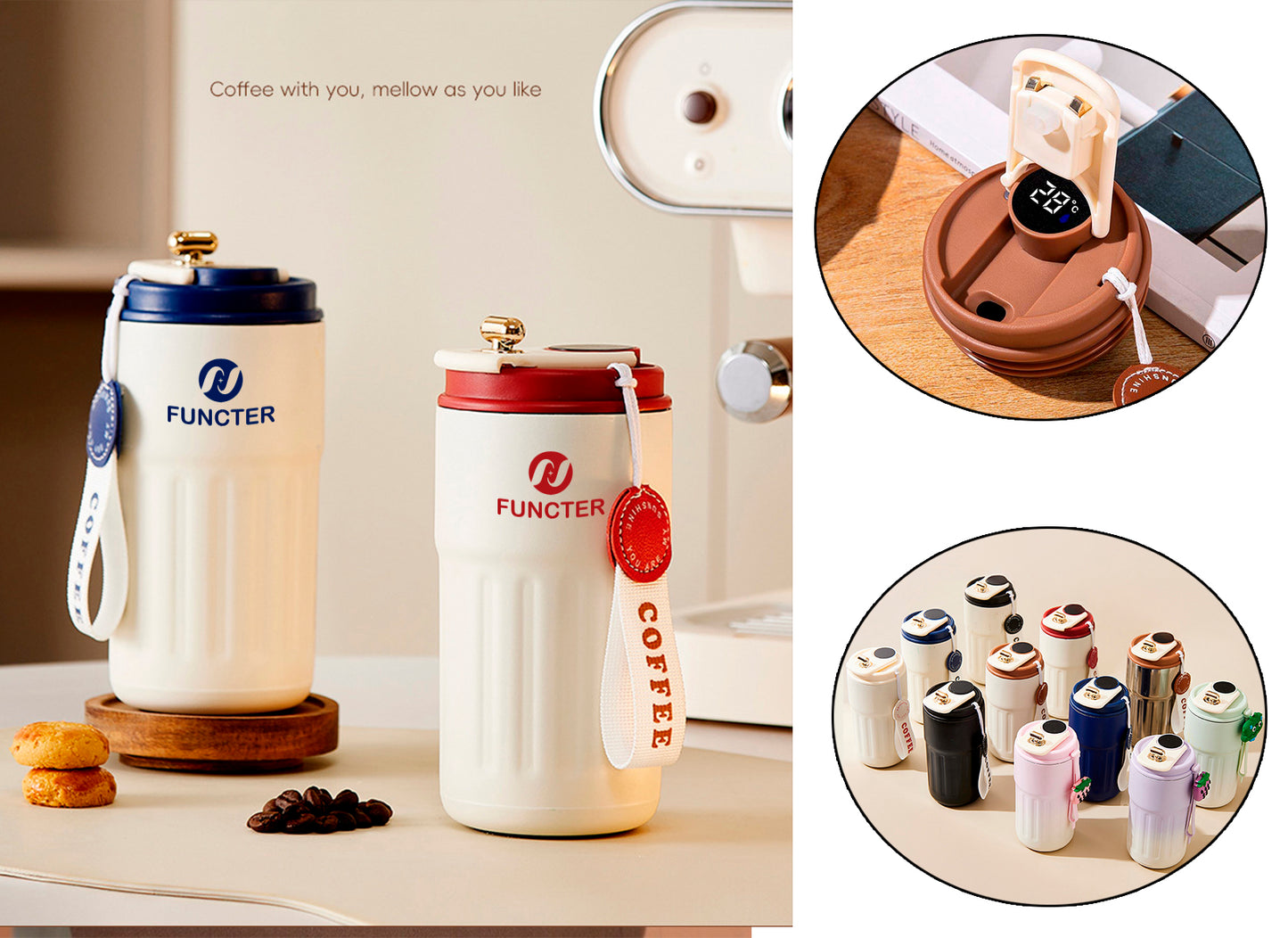 15 Oz/450ml Smart LED Coffee Cup Insulated Water Bottle Tumbler Cup W/ Digital Temperature Display