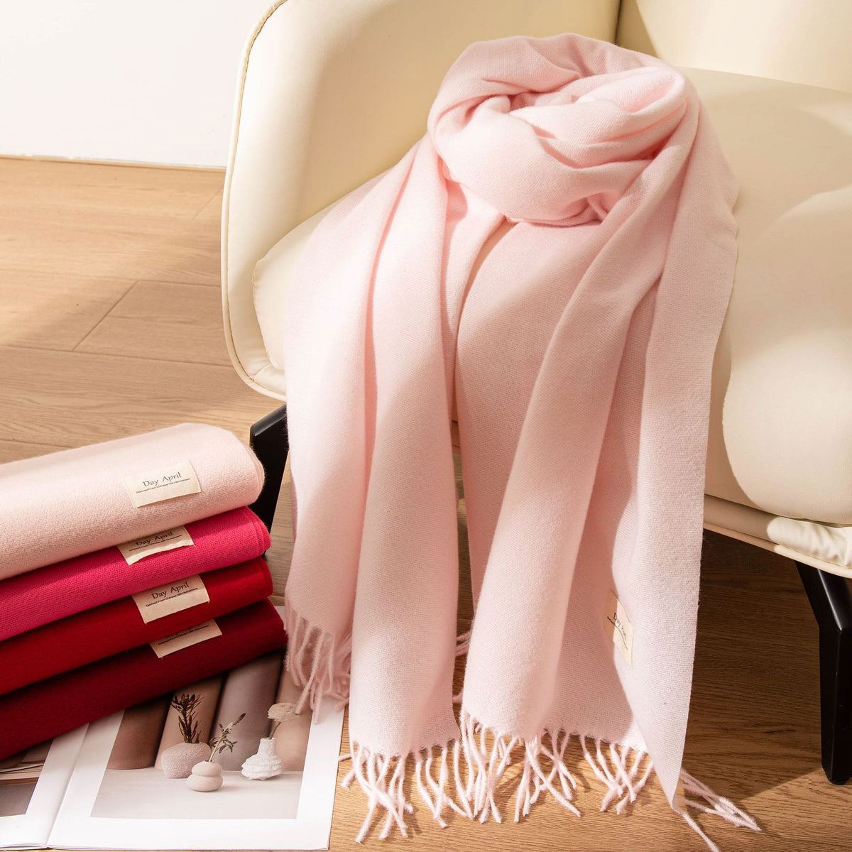 79'' Imitation Cashmere Scarf Pashmina Shawls Wraps, Autumn Winter Scarf Fringed Scarf - Woven Label