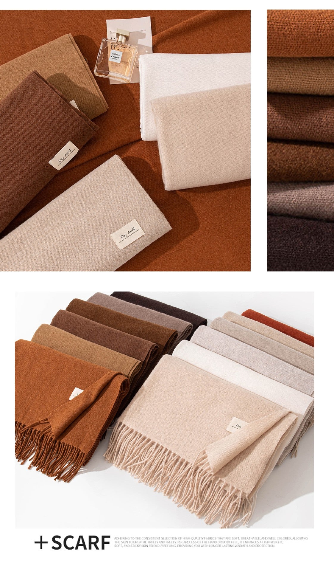 79'' Imitation Cashmere Scarf Pashmina Shawls Wraps, Autumn Winter Scarf Fringed Scarf - Woven Label