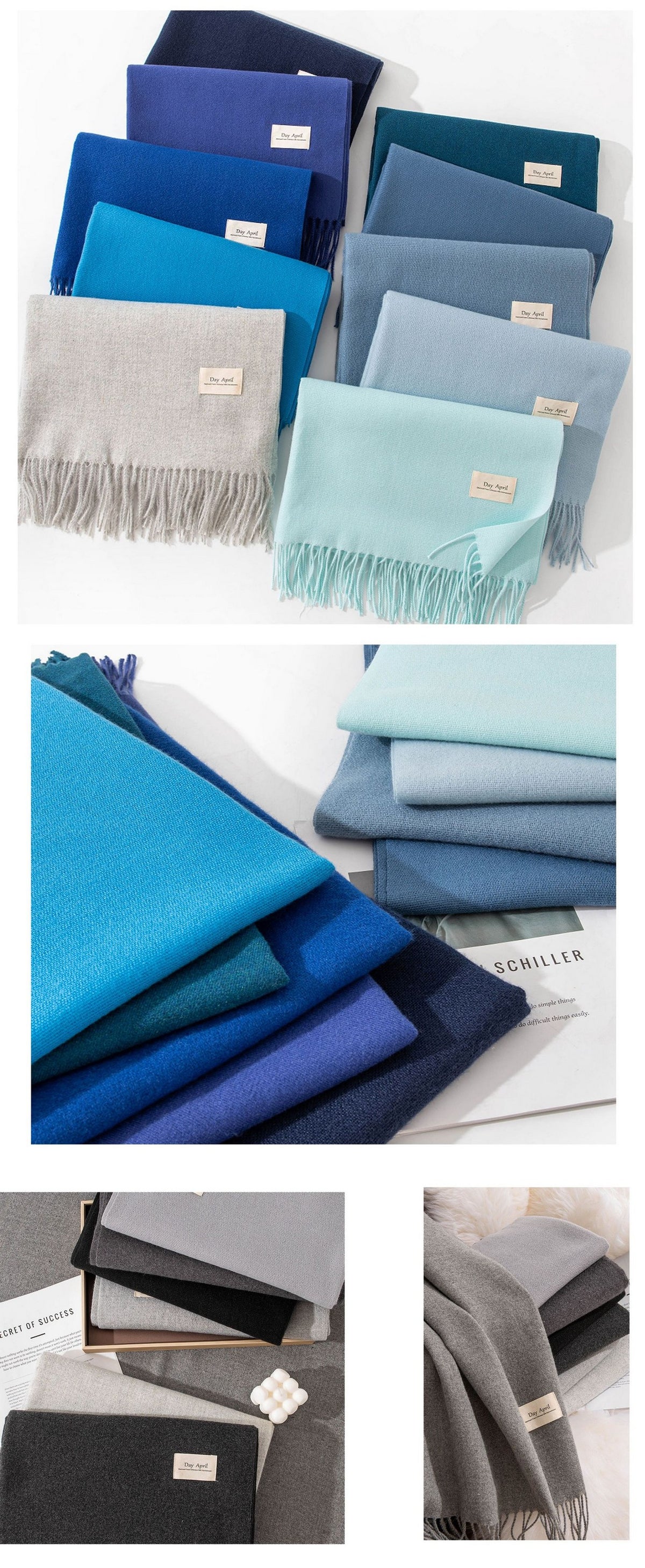79'' Imitation Cashmere Scarf Pashmina Shawls Wraps, Autumn Winter Scarf Fringed Scarf - Woven Label