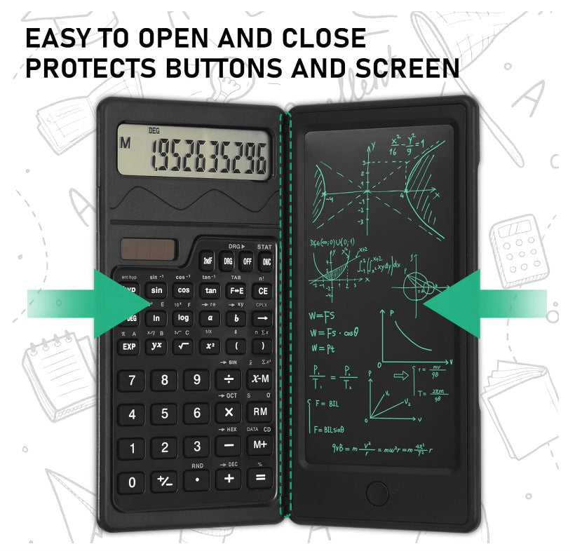 Intelligent Folding Portable Scientific Function Counter Solar Calculator with LCD Writing Notepad