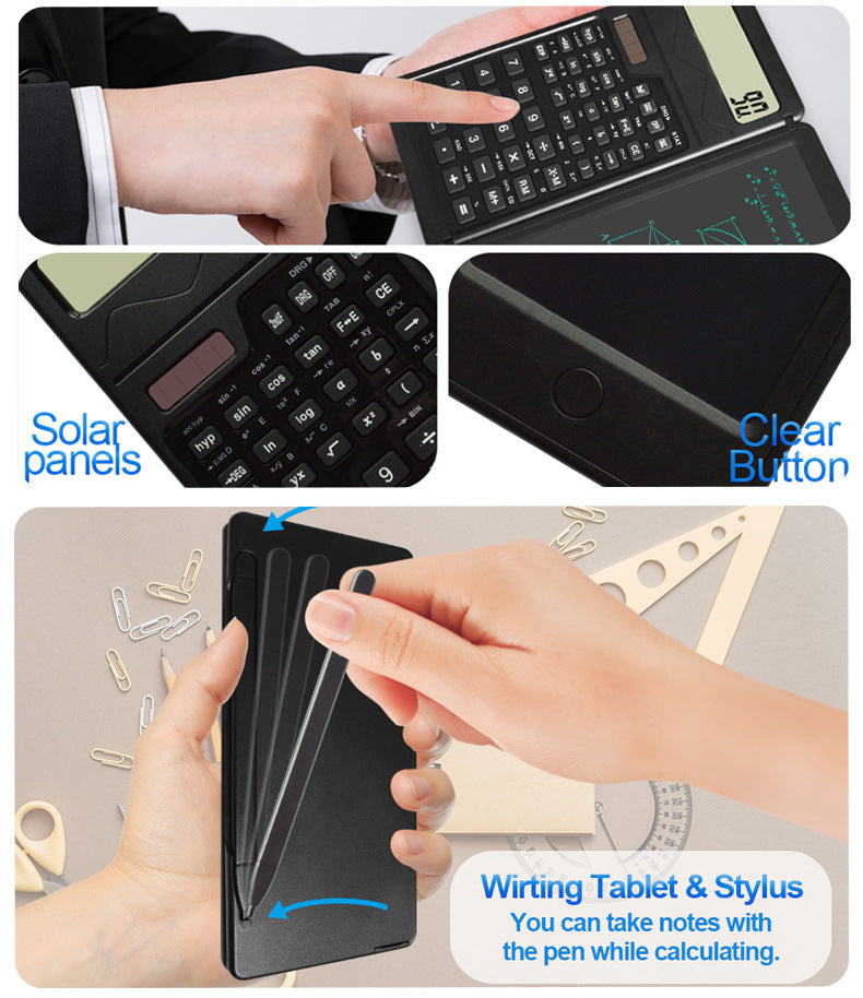 Intelligent Folding Portable Scientific Function Counter Solar Calculator with LCD Writing Notepad