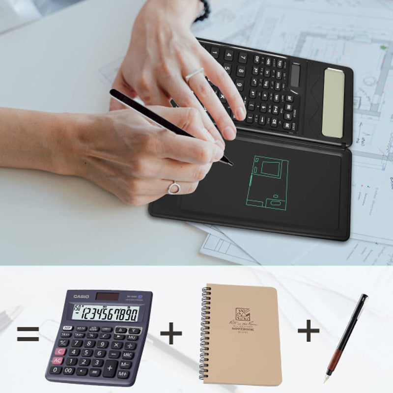 Intelligent Folding Portable Scientific Function Counter Solar Calculator with LCD Writing Notepad