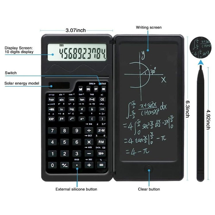 Intelligent Folding Portable Scientific Function Counter Solar Calculator with LCD Writing Notepad