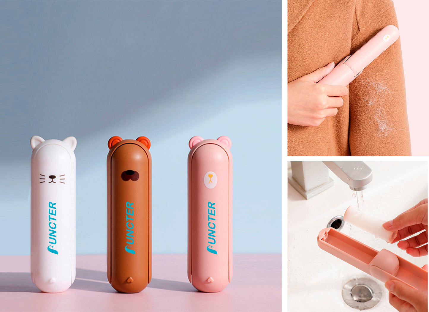 Cat Shaped Portable Folding Lint Roller Washable Sticky Roller for Clothes Pet Hair