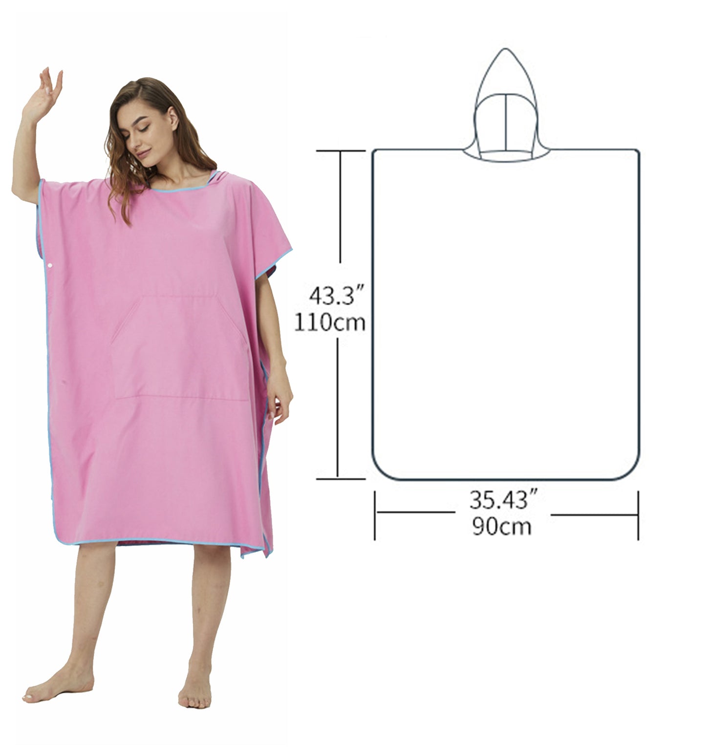 Quick Dry Hooded Beach Towels Surf Poncho with Front Pocket