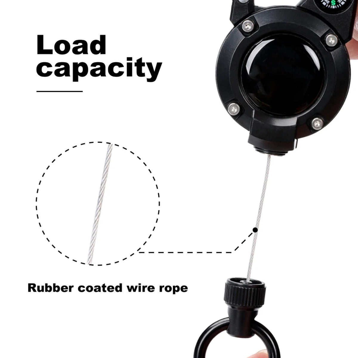Outdoor Retractable Heavy Duty Badge Reel Key Holder w/ Compass