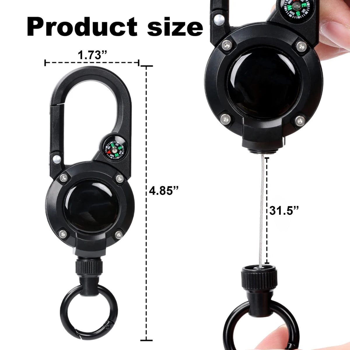 Outdoor Retractable Heavy Duty Badge Reel Key Holder w/ Compass