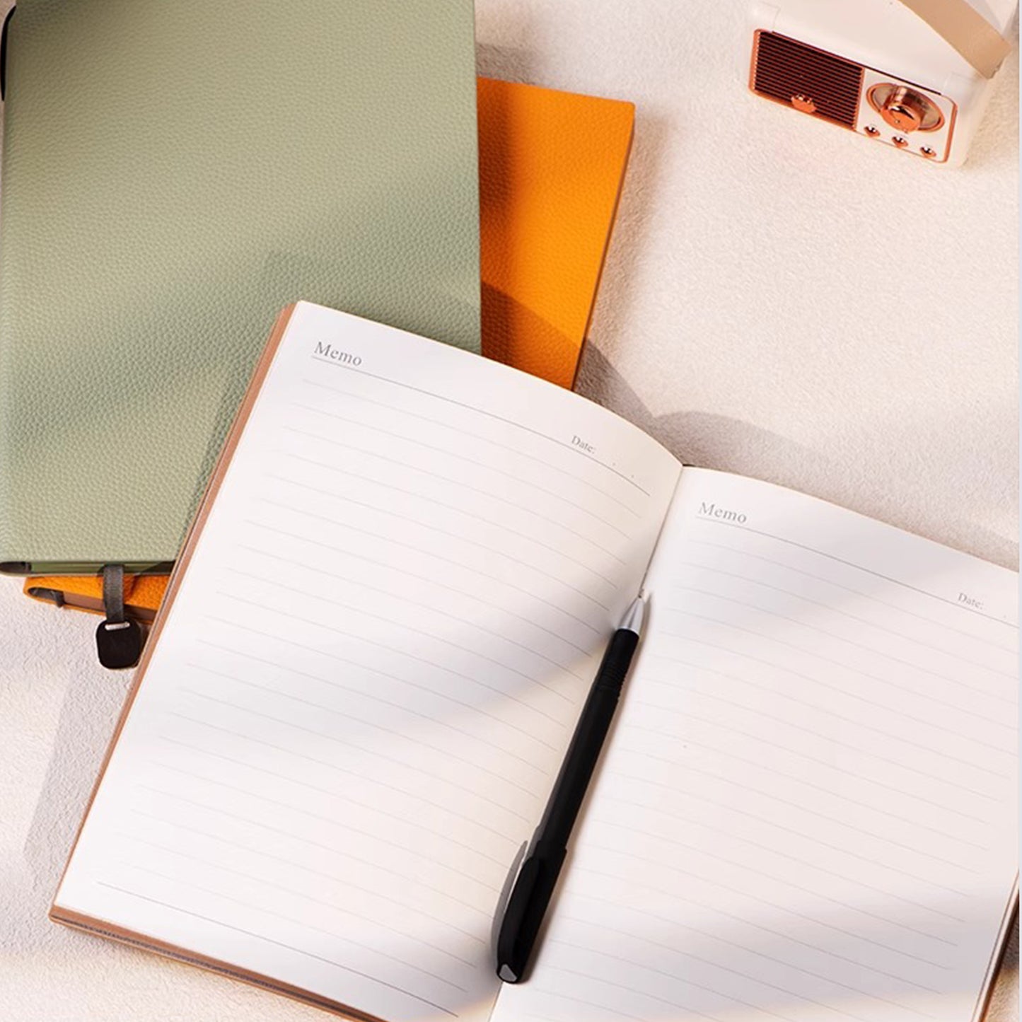 B5 PU Leather Soft Cover Notebook Lined Diary Notebook w/ Pen Holder