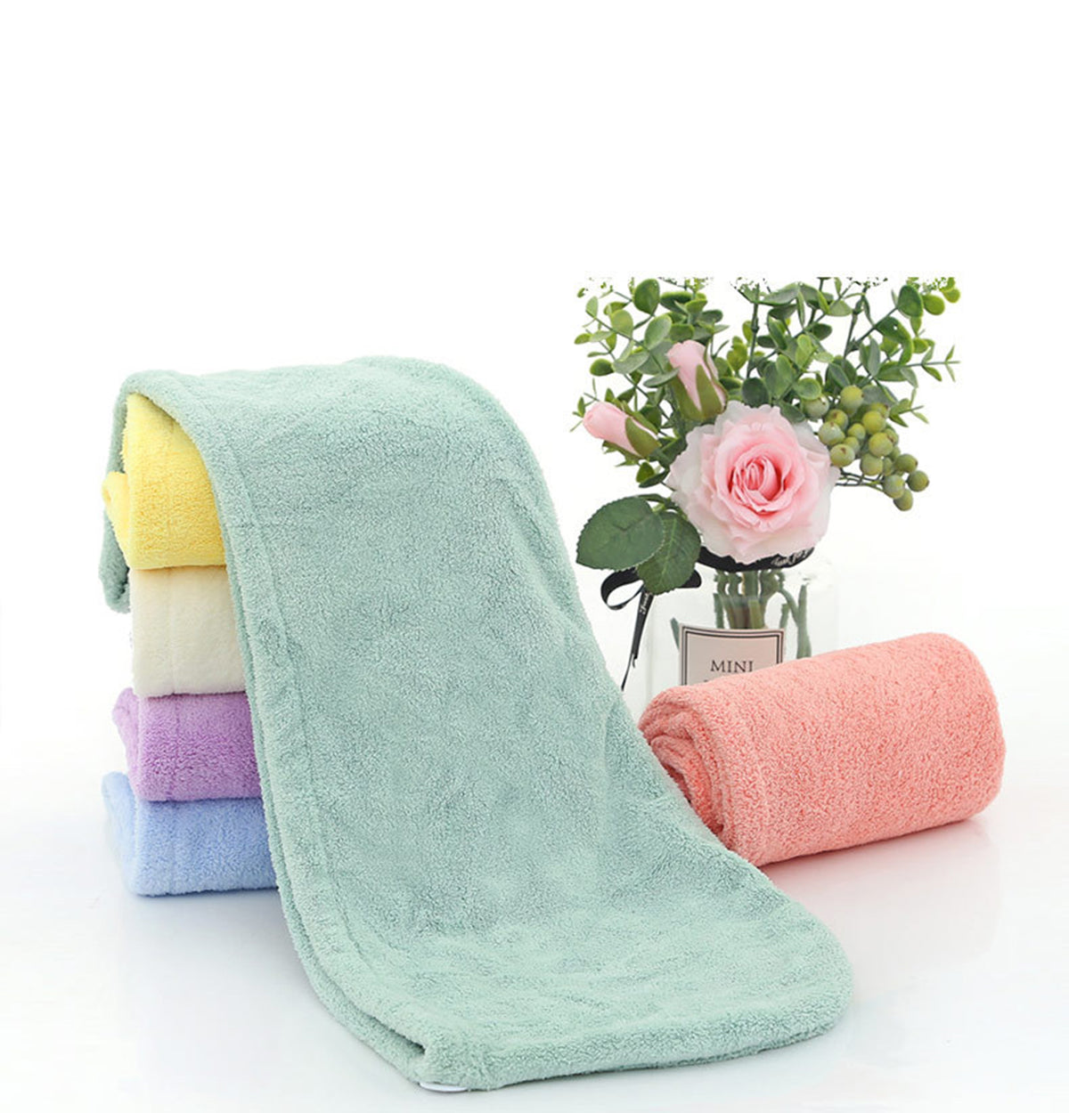 Microfiber Hair Towel Warp Super Absorbent Hair Shower Cap with Button Quick Dry Towel