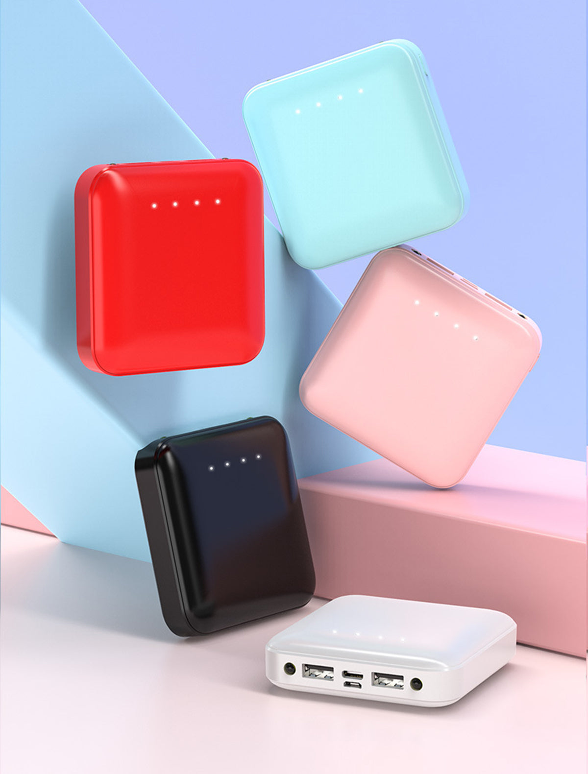 PU Surface Square Power Bank 10,000 mAh W/ Two LED Lights