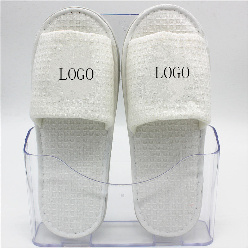 Waffle Pattern Open-Toe Hotel Slipper