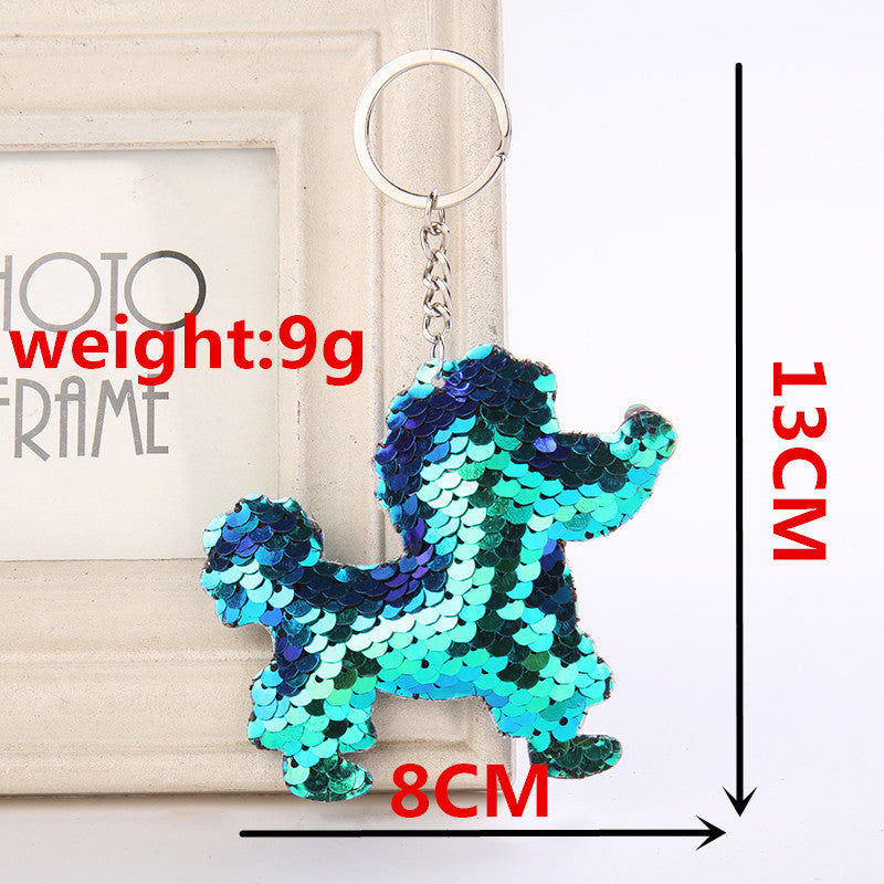 Poodle Dog Shaped Reversible Sequins Keychain