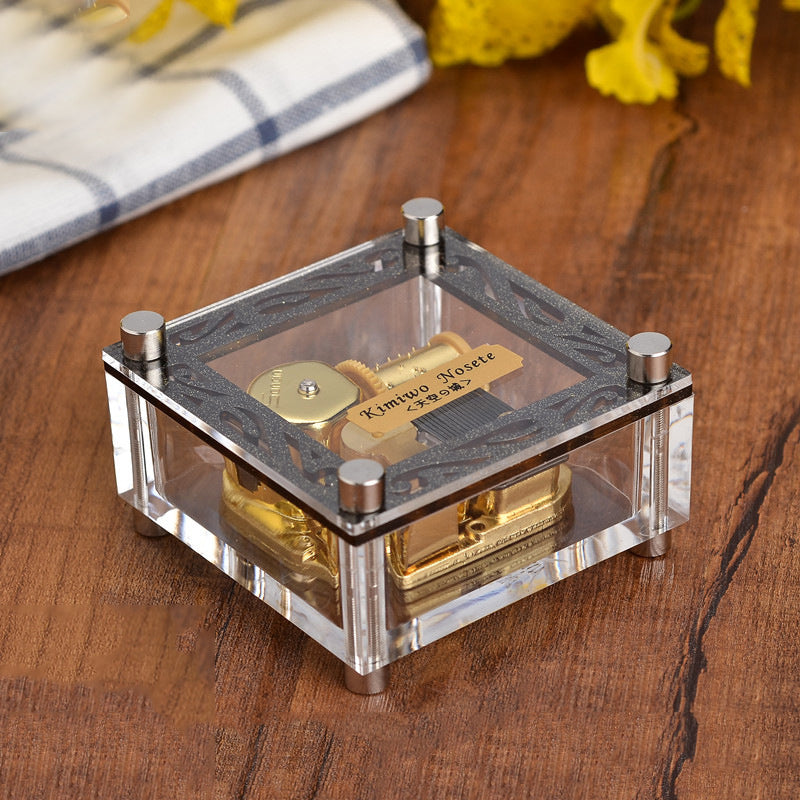 #6 Metal Pattern Picture Frame Spring Acrylic Music Box
