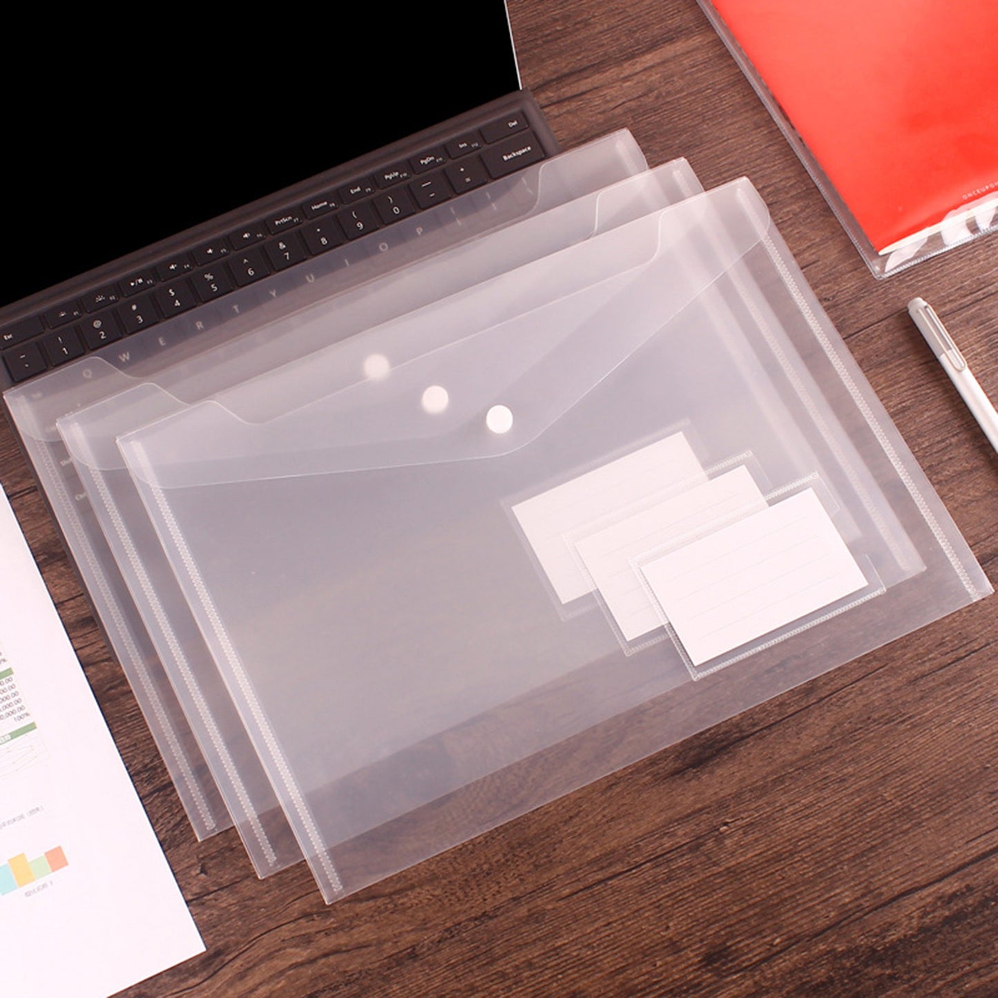 Clear Document Folder Plastic Envelope File Envelope with Label Pocket and Snap Button (Transparent)