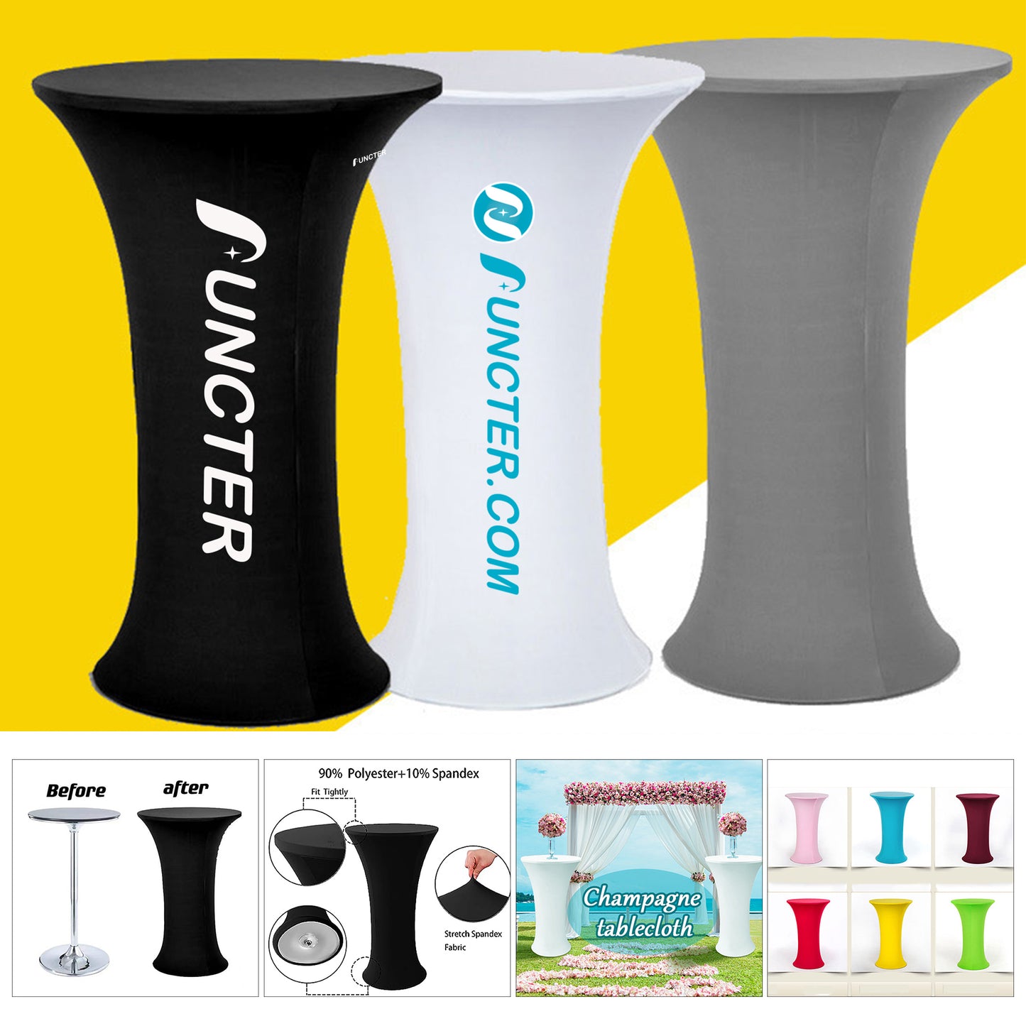 35 x 43" Spandex Cocktail Table Cover, Custom Printed Table Cover With Round Base