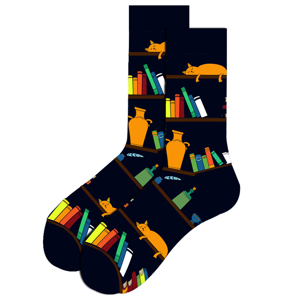 Full Printing Knit Cotton Crew Business Socks & Dress Socks
