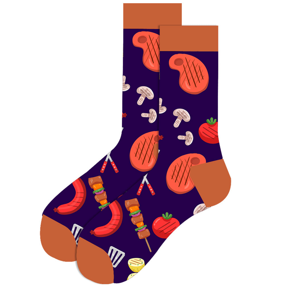 Full Printing Knit Cotton Crew Business Socks & Dress Socks